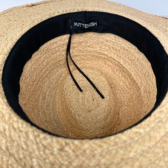 Kittenish straw hat, M/L, braided fabric cord, Vacation Beach Pool Garden NEW - Picture 7 of 8